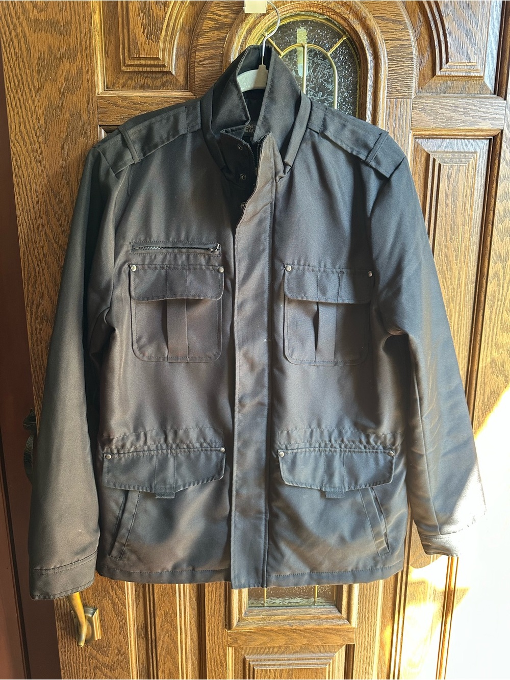 Men's Military-Style Multi-pocket Field Jacket - Black Size M